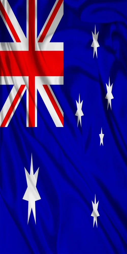 Australian national flag with the Union Jack and stars on a blue background.