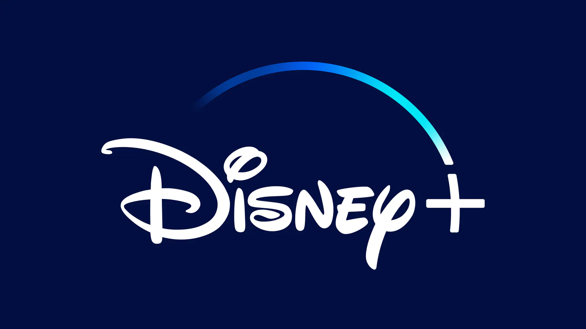 Disney+ logo with stylized white “Disney” text and a plus symbol, set on a dark background with a blue arc above.