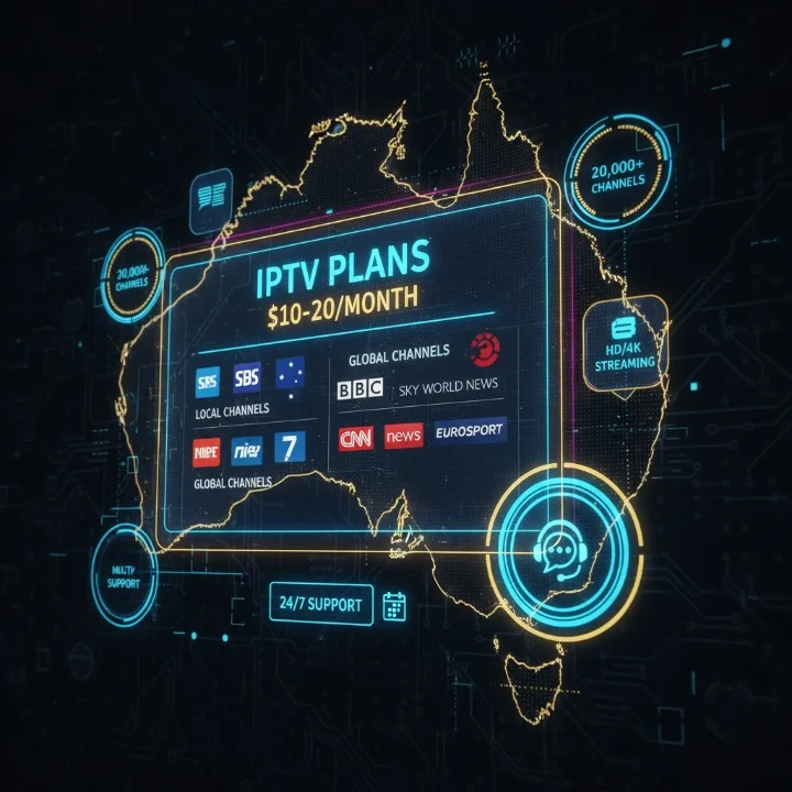 Comparison of IPTV plans showing channels, free trials, and 24/7 support.