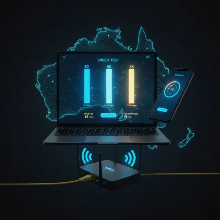 IPTV internet speed check for SD, HD, and 4K streaming with Wi-Fi 6 and Ethernet.