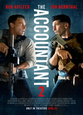 poster for "The Accountant" featuring Ben Affleck in a suit, holding a rifle, with a blue tint and stylized title.