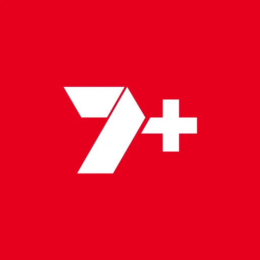 The 7plus logo featuring a white stylized number 7 and a plus sign (+) centered on a solid red square background