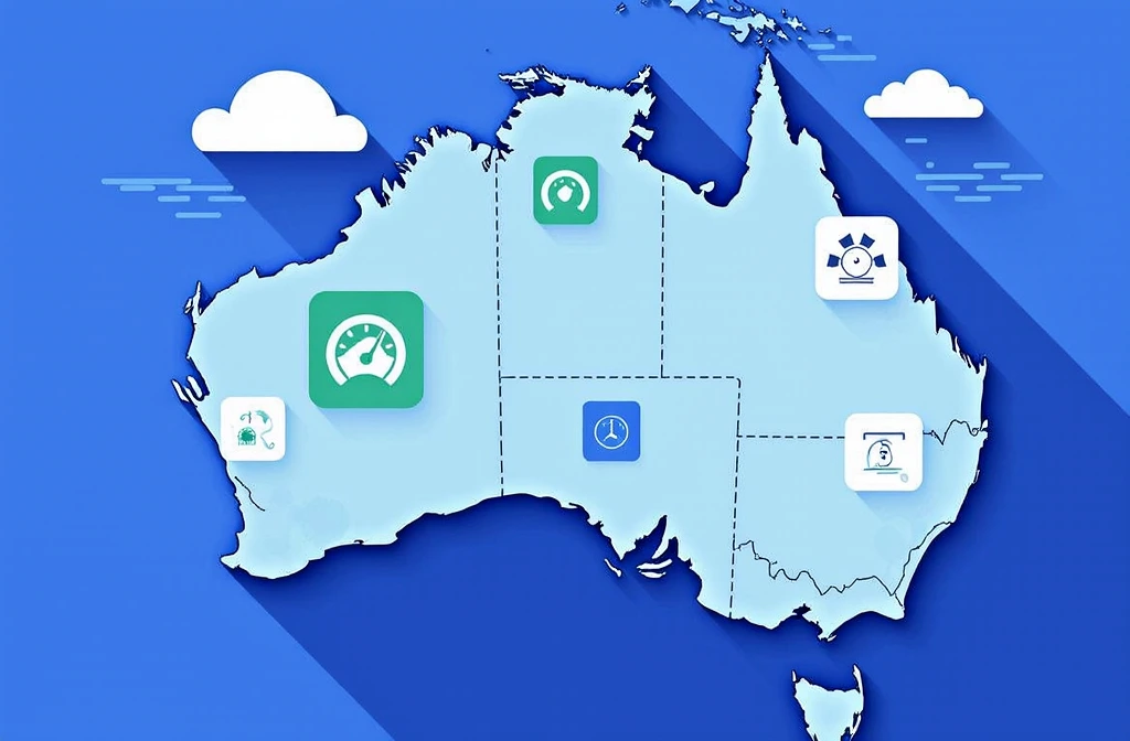 Infographic map of Australia with internet speed icons