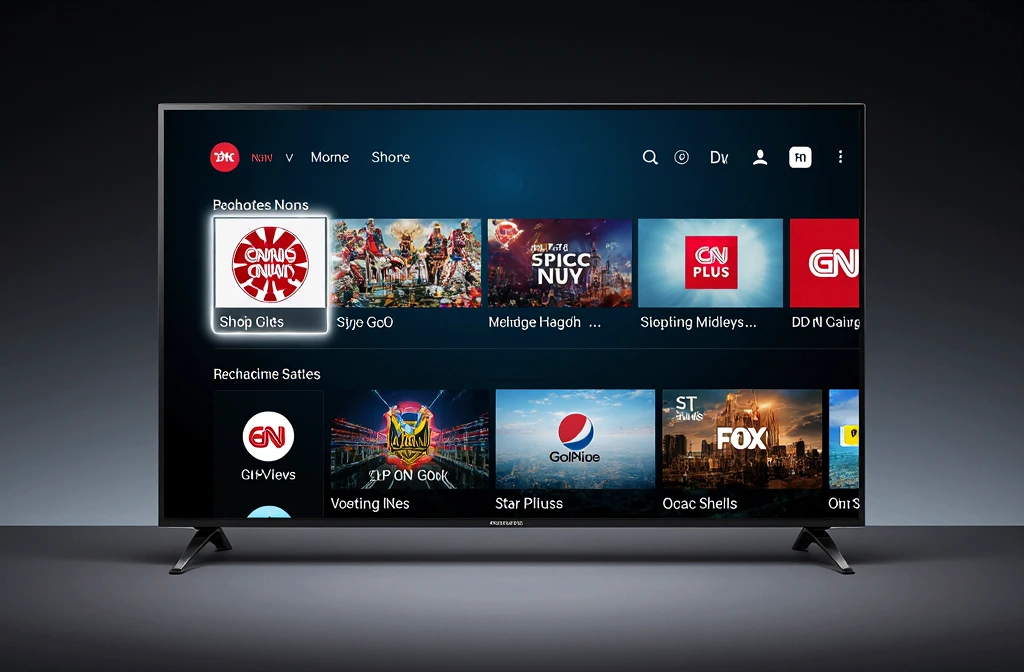 Smart TV screen with IPTV app showing BBC, CNN, Star Plus, CCTV, and ESPN channels