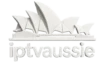 3D embossed logo for "iptvaussie" featuring the Sydney Opera House silhouette.