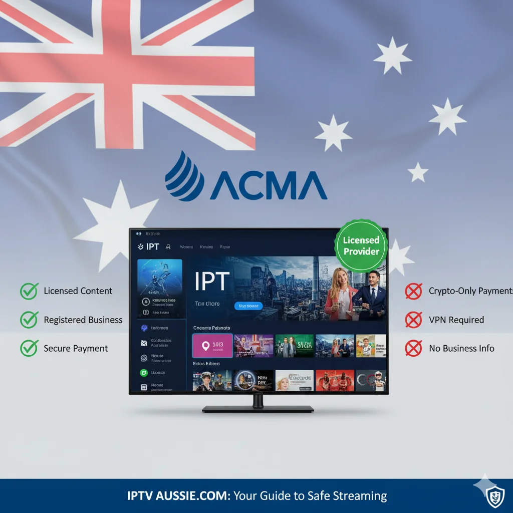 Legal IPTV concept in Australia showing ACMA compliance, licensed providers, and consumer protection
