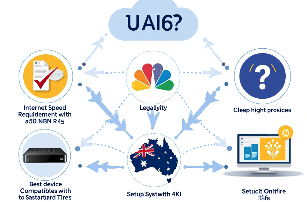 IPTV FAQ visual summary covering speed requirements, legality, devices, and costs in Australia