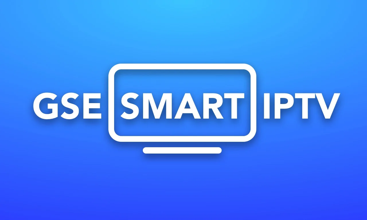 The logo for the GSE Smart IPTV app with a blue background, showing white text and a television icon.
