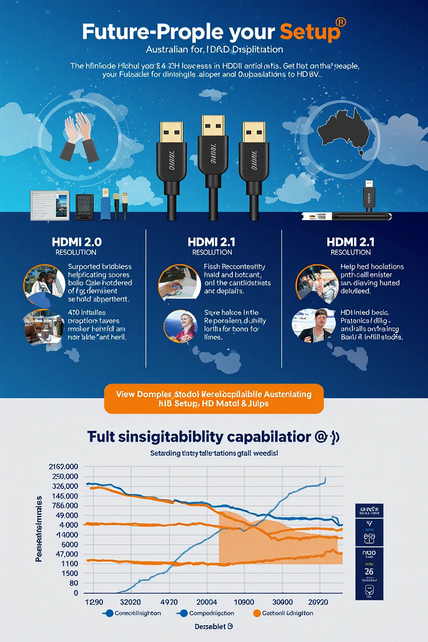 HDMI cable specifications infographic for 4K streaming devices showing HDMI 2.0 vs 2.1 capabilities and Australian TV compatibility