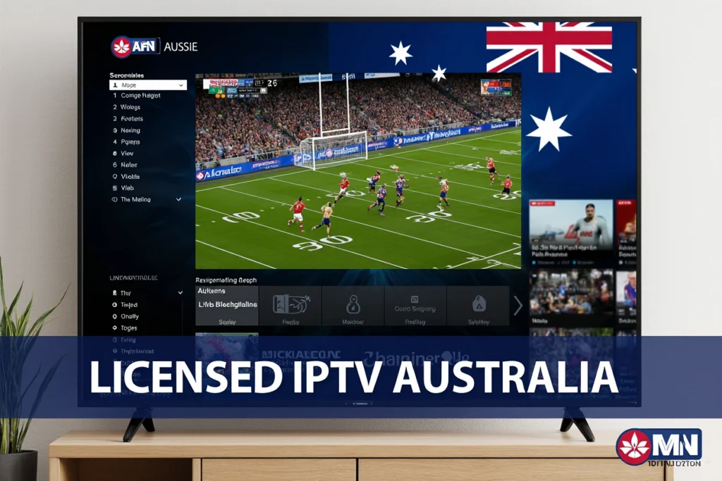 IPTVAUSSIE app streaming AFL on Smart TV, part of guide to Licensed IPTV Australia.