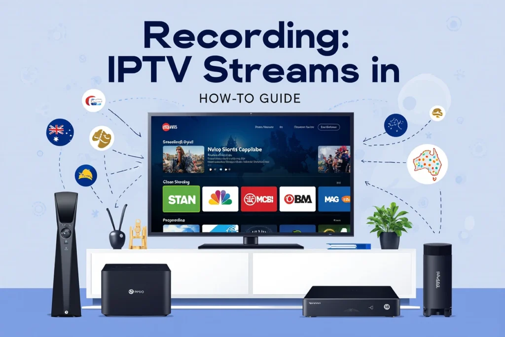 Recording IPTV Streams guide showing Australian IPTV devices and legal streaming setup process