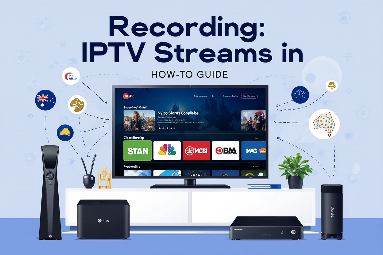 Recording IPTV Streams guide showing Australian IPTV devices and legal streaming setup process