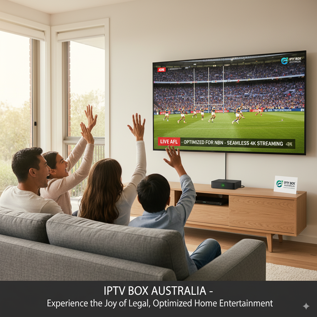 Australian family enjoying best IPTV box Australia streaming.