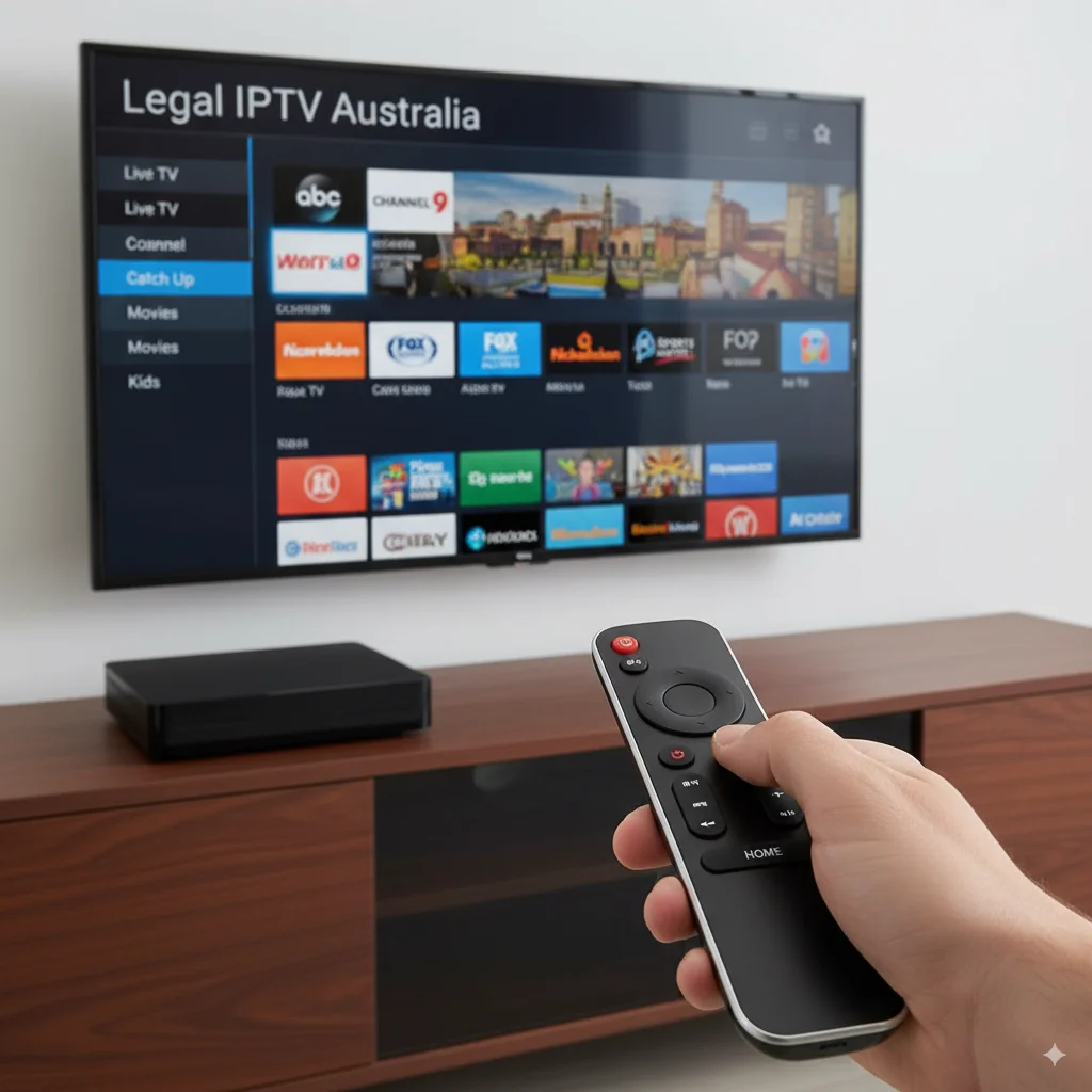 IPTV box Australia remote control showing legal streaming channels