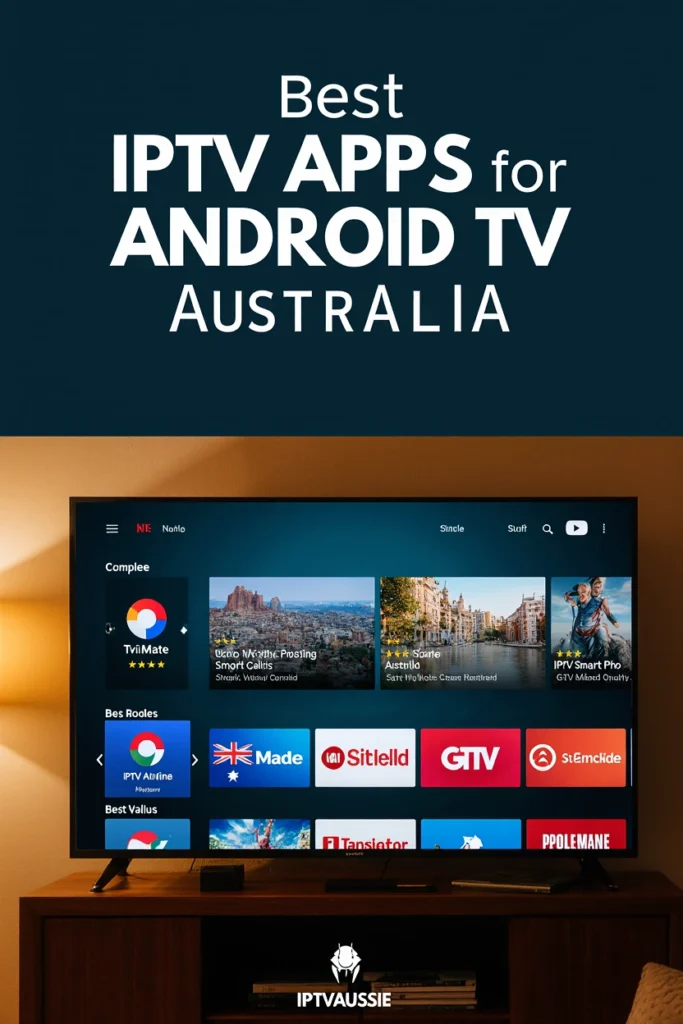 Best IPTV apps for Android TV Australia 2025 guide showing TiviMate IPTV Smarters Pro GSE Smart IPTV on NVIDIA Shield TV Pro device with 4K streaming interface