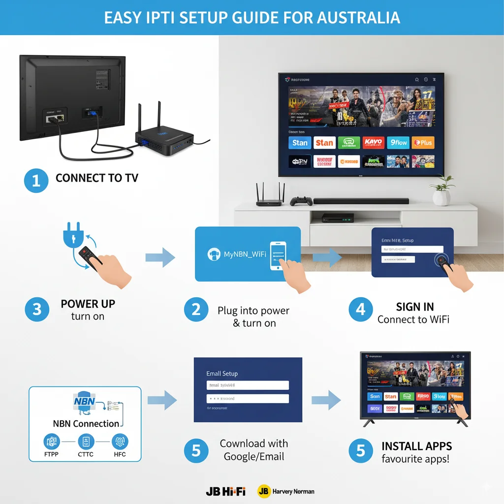 Step-by-step IPTV box setup guide for Australian homes with NBN internet and local streaming services installation