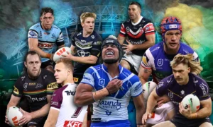 Promotional graphic for IPTV for sports in Australia featuring rugby players and branding for IPTV Australia