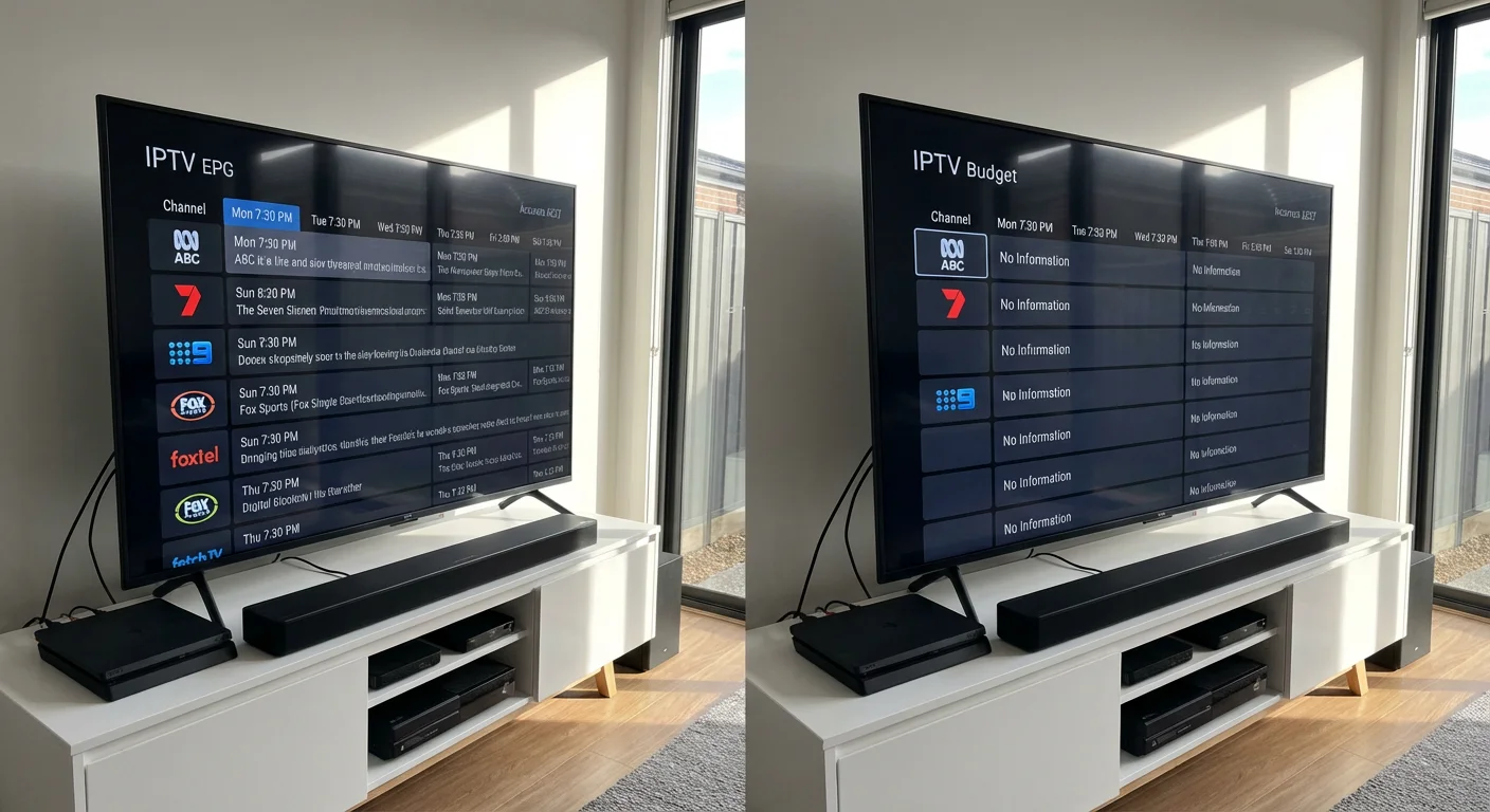 Australian IPTV services with EPG comparison showing premium versus budget provider program guides