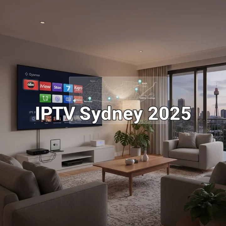 Real IPTV Sydney 2025 testing setup with multiple streaming devices connected to NBN, showing smart TV streaming popular Australian apps across Sydney suburbs.