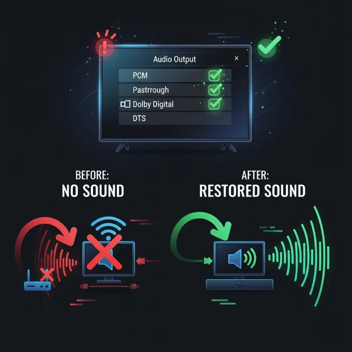 Dynamic illustration of resolving IPTV audio problems with visual sound flow