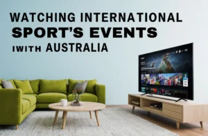 Watching International Sports Events with IPTV in Australia in a modern Australian living room with 4K TV and IPTV box