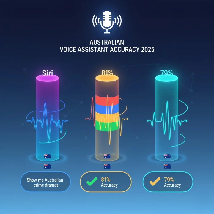 AI voice assistant accuracy comparison chart showing performance with Australian accents across IPTV platforms