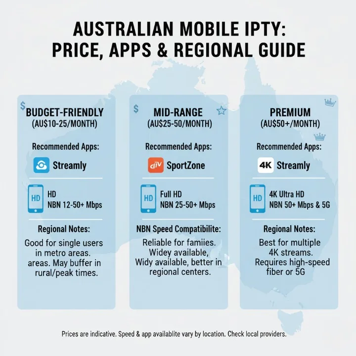 Infographic showing IPTV subscription tiers and recommended Android apps