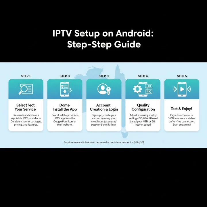Step-by-step installation guide illustration for Android IPTV app