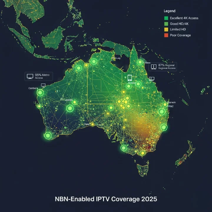Australia IPTV coverage map showing NBN streaming infrastructure metro regional remote areas Australian film access distribution 2025