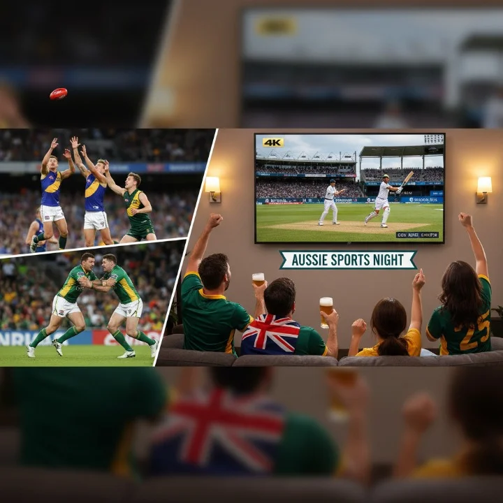 Australian sports fans watching AFL, NRL, and cricket through IPTV streaming services