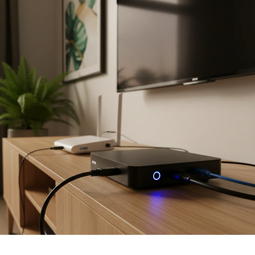  IPTV box connected to TV and router for Australian streaming setup
