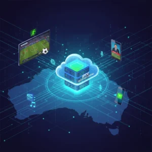 "Digital cloud-based IPTV recording system in Australia connecting multiple devices for live TV and catch-up content."