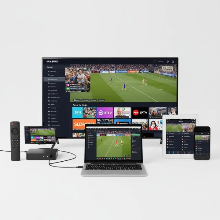 Range of devices compatible with Australian IPTV including smart TVs, streaming sticks, and mobile devices