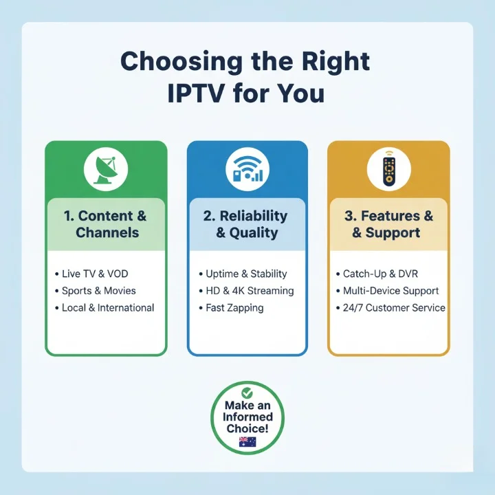 Range of devices compatible with Australian IPTV including smart TVs, streaming sticks, and mobile devices