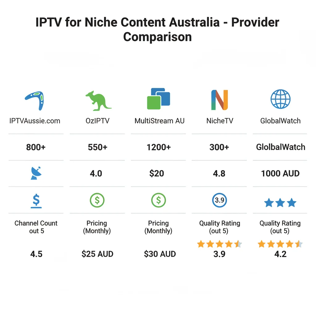 Comparison chart of top IPTV channels Australia providers for specialised content