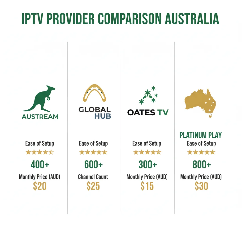 Chart comparing IPTV providers in Australia for easy setup and installation