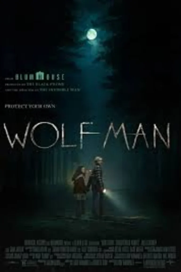 Dark-themed Wolf Man poster with shadowy figure and bold title