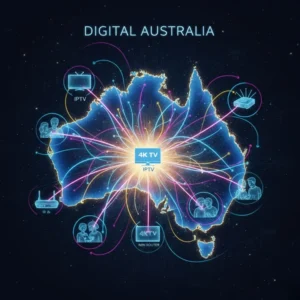 Map of Australia highlighting IPTV and streaming growth with NBN connectivity.