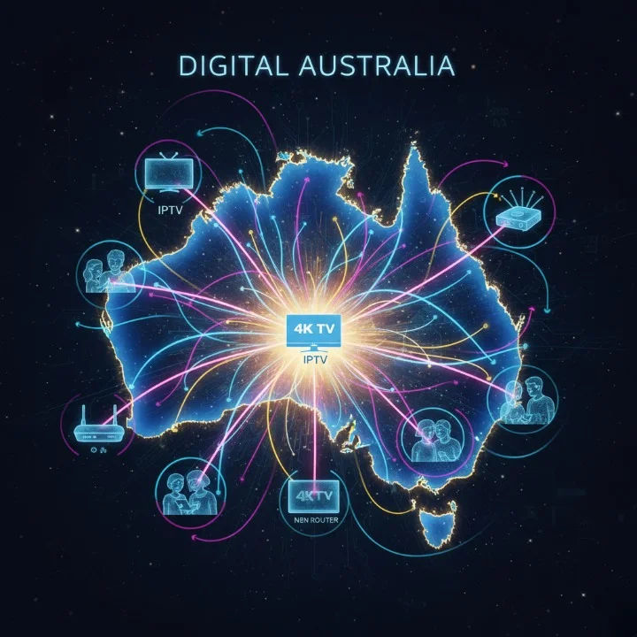 Map of Australia highlighting IPTV and streaming growth with NBN connectivity.