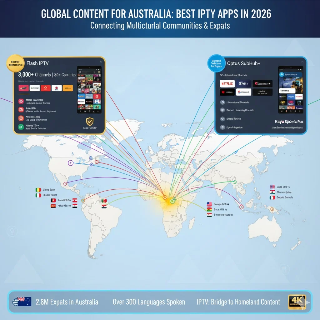 Best IPTV Apps for Australia in 2026 showing international channels for expats and multicultural communities worldwide