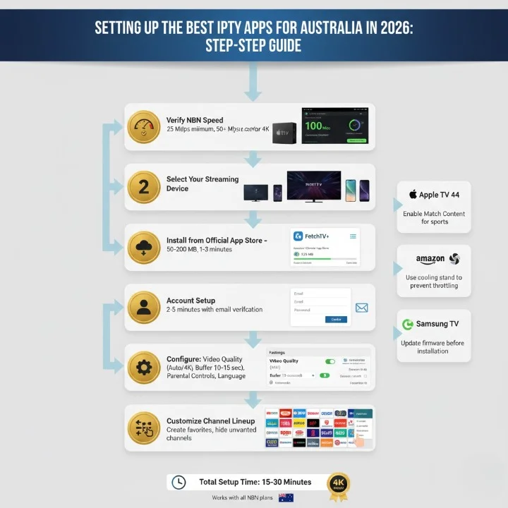 Step-by-step setup guide for Best IPTV Apps for Australia in 2026 showing installation process across devices