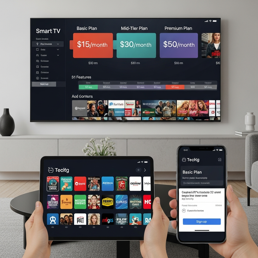 IPTV subscription costs in Australia: basic, mid-tier, and premium plans on smart TV and mobile devices