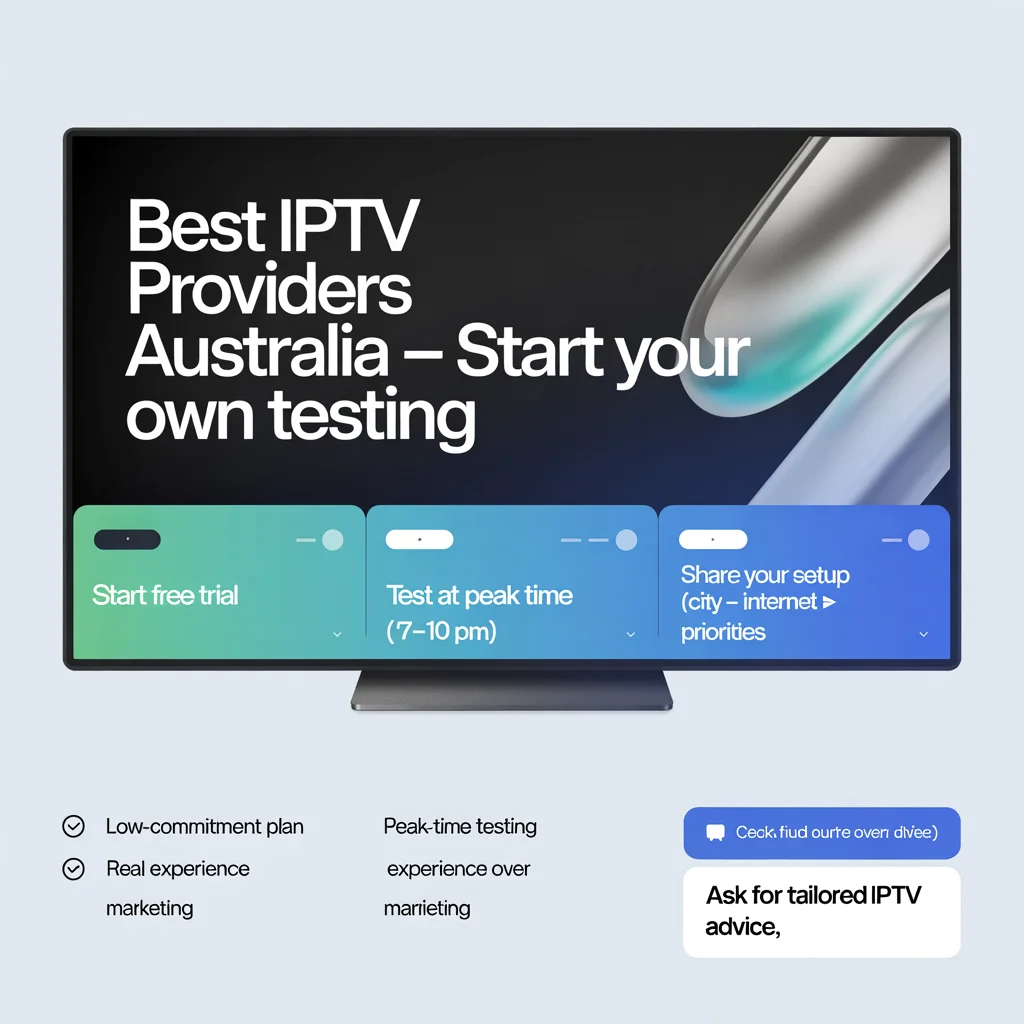 Call-to-action screen inviting users to test the best IPTV providers in Australia with their own internet setup