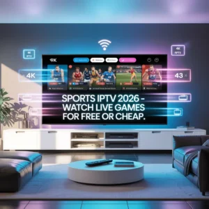 Sports IPTV 2026 interface with multiple live AFL, NRL and Premier League matches streaming in 4K on a smart TV in an Australian living room, showing cheaper legal options than Foxtel for watching live games