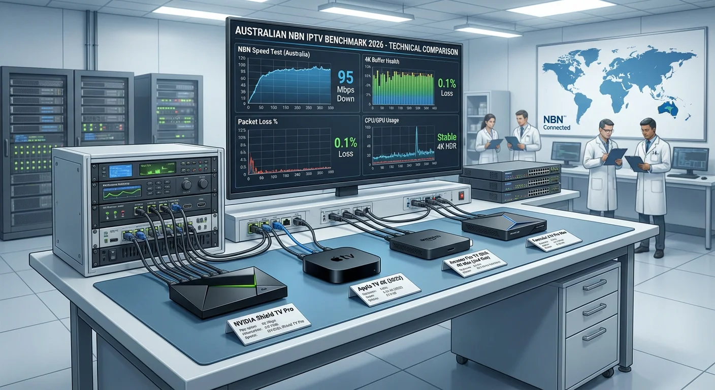 Best IPTV boxes Australia 2026 tested in technical lab environment with NBN performance analysis
