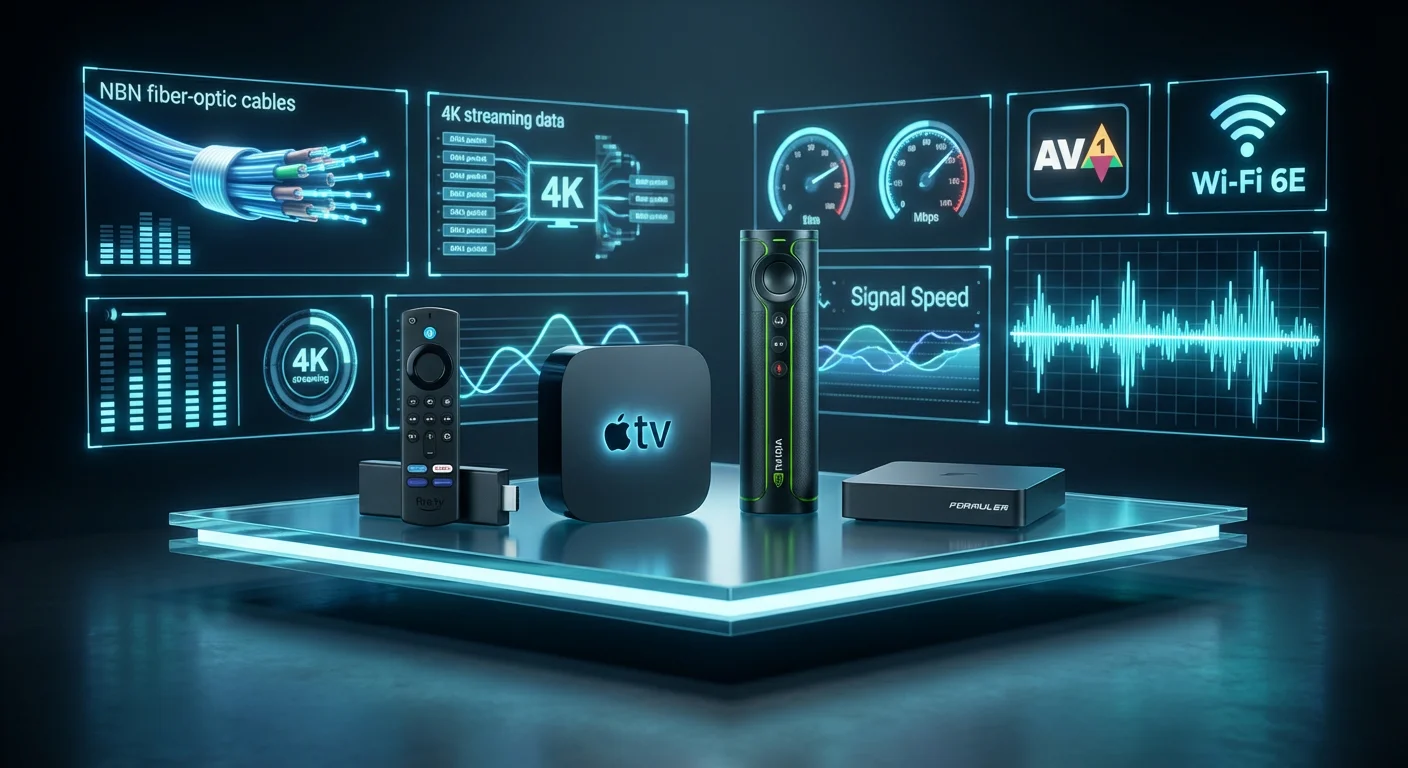 Best IPTV boxes Australia 2026 including Fire TV Stick, Apple TV 4K, NVIDIA Shield and Formuler tested for NBN streaming performance
