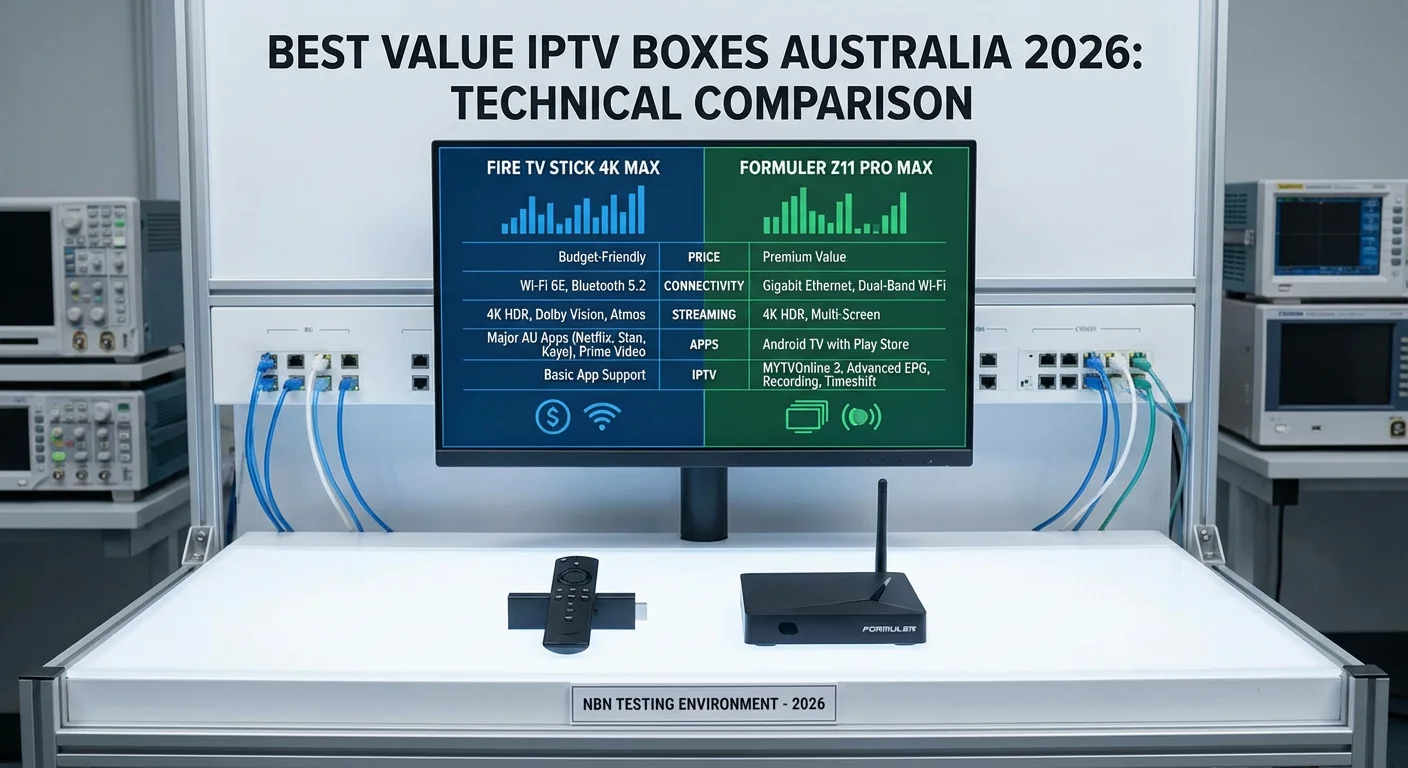Fire TV Stick 4K Max vs Formuler Z11 Pro Max - Best value IPTV boxes Australia 2026 with key specs and prices
