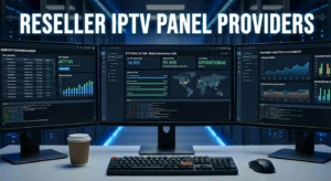 Comparison of reseller IPTV panel providers dashboards showing analytics, user management, server status, and billing modules in 2026