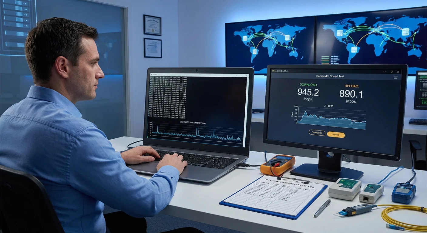 Step-by-step testing of IPTV server stability using ping tests, traceroute analysis, bandwidth measurement, and performance logging