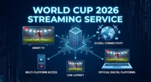 World Cup 2026 streaming service showing digital football match streaming across multiple devices with HD and 4K quality indicators